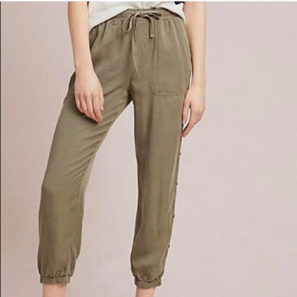 Cloth & Stone Olive Green Tencell Pocket Utility Joggers Drawstring Waist Size M